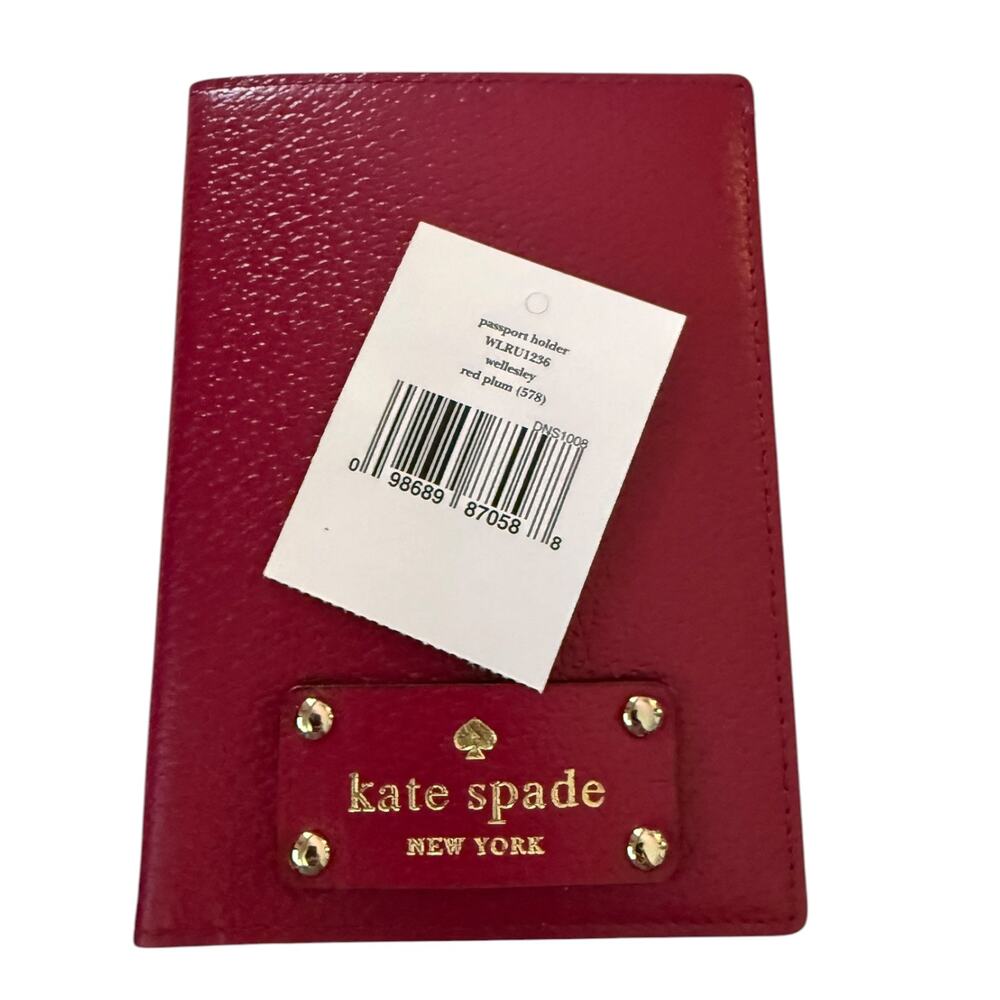 Kate Spade Wellesley Red Plum Leather Passport Cover NEW